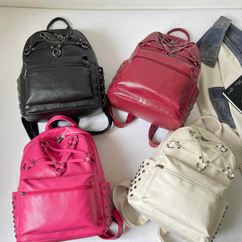 Fashion Korean Backpack Y2K Style Punk Backpack Ladies Soft Faux Leather Harajuku Shoulder Bag Casual Daily Travel College School Bookbag H260922
