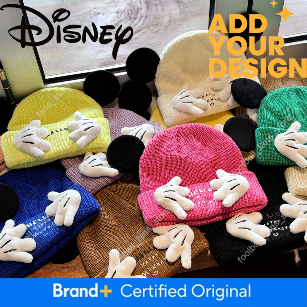 Japanese Korean Designer Style Cute Mickey Hand-Covering Face Knitted Couple Letter Pullover Autumn and Winter Woolen Hat 22 5