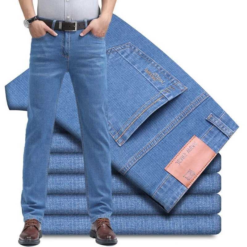 Jeans da uomo estivi azzurri da uomo Comfort Jeans morbidi Pantaloni da lavoro in denim dritti sottili Pantaloni da lavoro elasticizzati casual in c