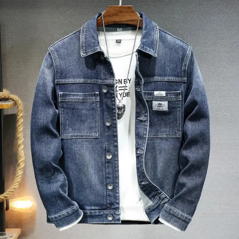 Men's Casual Single Breasted Cotton Blue Fashion Spring Autumn Denim Coat Trendy Stylish High-end Washed Workwear Jacket260921