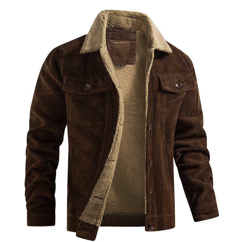 Winter Parkas Men's Stylish Down Wool Casual Turn-down Collar Outerwear Corduroy Jackets Mens Long Sleeve Buttoned Lapel Wool Liner Jacket For