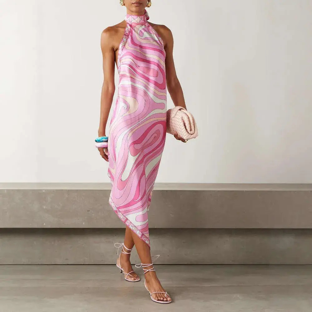 Urban Sexy Dress Urban bodycon Sexy Dress New Summer European And American Halter Neck Bodycon Backless Printed Satin Vacation Beach For Women Women