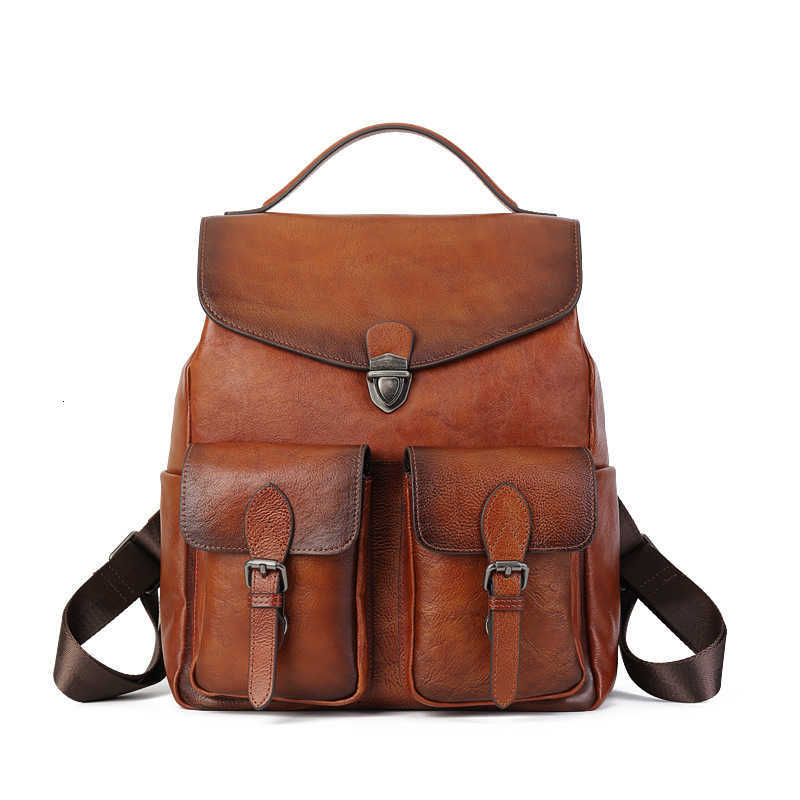 Zaino vintage in vera pelle Zaino stile donna Multi tasche Borse a tracolla in pelle di mucca Borsa da viaggio da donna in pelle di vacchetta H26092