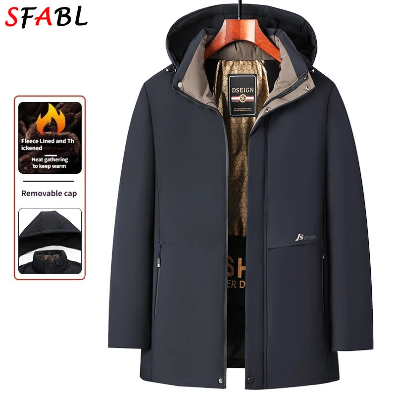 Removable Hood Mens Winter Jacket Windbreak Thermal Parka Men Cotton Padded Jackets Coat Fleece Lining Ski Snow Overcoat 260922