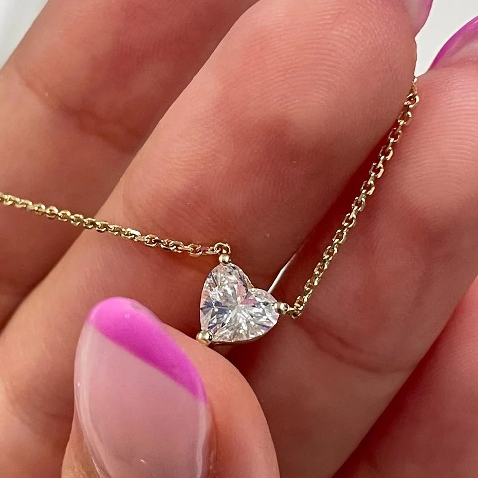 D Color VVS1 Moissanite Heart Pendant 925 Sterling Silver 18k Gold Plated Chain Necklace
