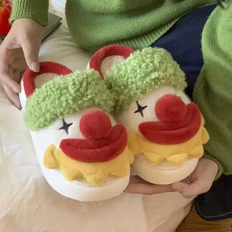 2026 Winter Cotton Slippers Female Creative Funny Clown Non-slip Home Personality Comfortable Warm Couple Slippers T260922