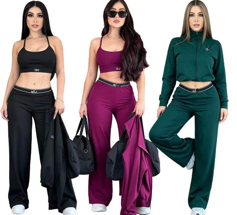 Sports brand Women's Tracksuits autumn/ winter new fashion suits casual embroidered vest wide leg women's three piece set