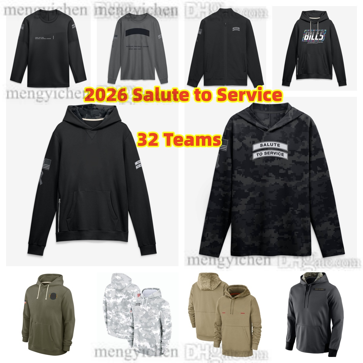 Heren S-4XL Zwart Camo 2026 Salute to Service Hoodie Voetbalshirts Pullover Hoodies T-shirts met lange mouwen en capuchon Sweatshirts Jassen voor 32