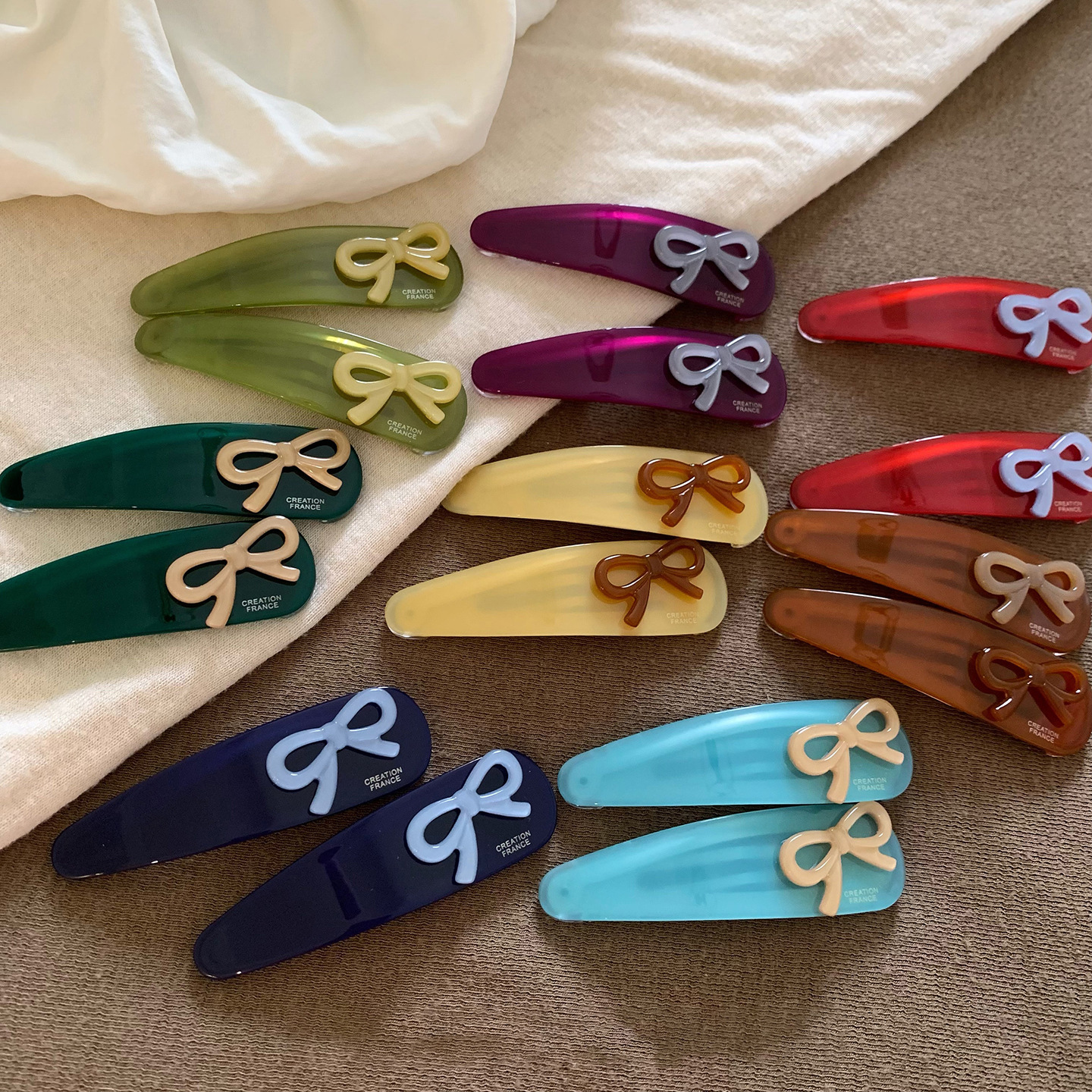 Korean Sweet Girly Color-Contrast Bow Practical BB Side Bangs Triangle Water Drop Hair Clip New Style