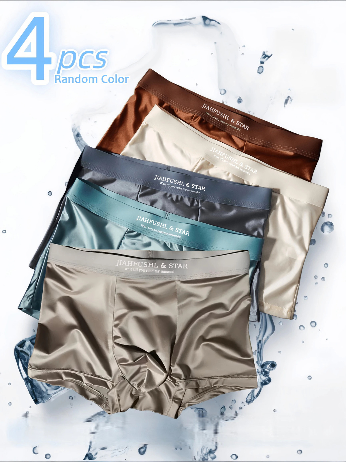 4PCSPack Ice Silk Satinlike Boxers Summer Smooth Cool Solid Mens Underpants Breathable Mesh Crotch Panties Underwear 260921