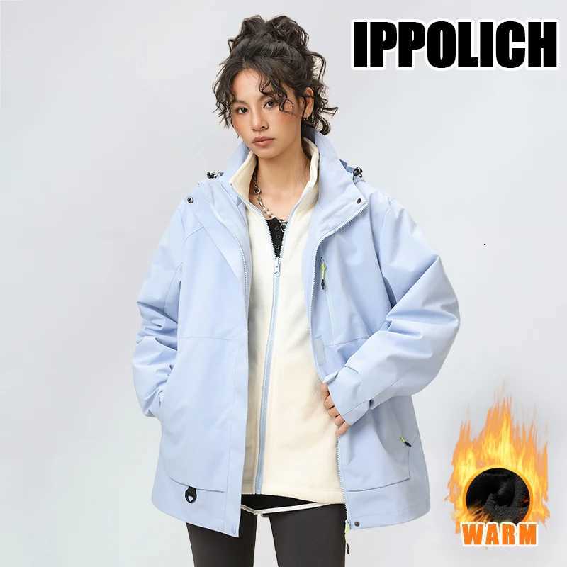 Women's Jackets Women Three-in-One Loose Fit Outdoor Jacket Windproof Waterproof Hiking Travel Outer Coat Zipper Closure Hooded Windbreaker C26