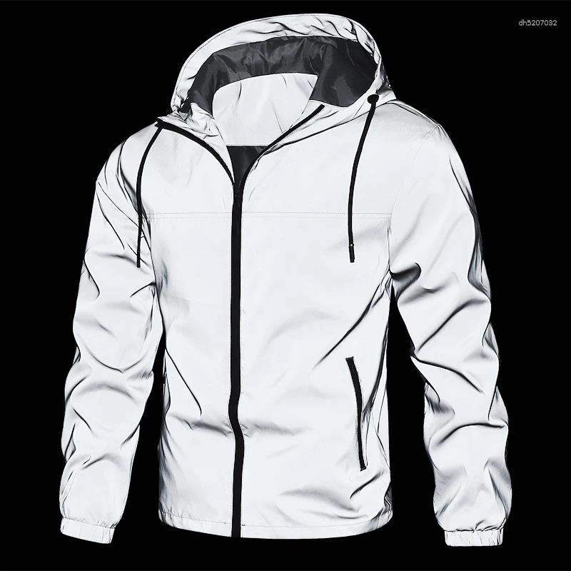 Men's Hooded Sports Windbreaker Jacket Casual Outdoor Coat Windproof Reflective Fabric High Quality Male Fashion Outerwear