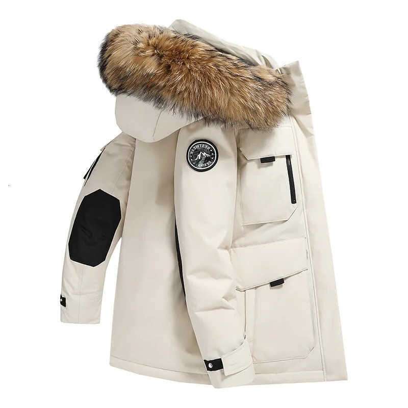 Resistant Parkas Cold Men's Down Big Fur Collar Men's Parkas White Duck Down Loose Thick Hooded Clothes Winter New Men Outdoor Sports Down