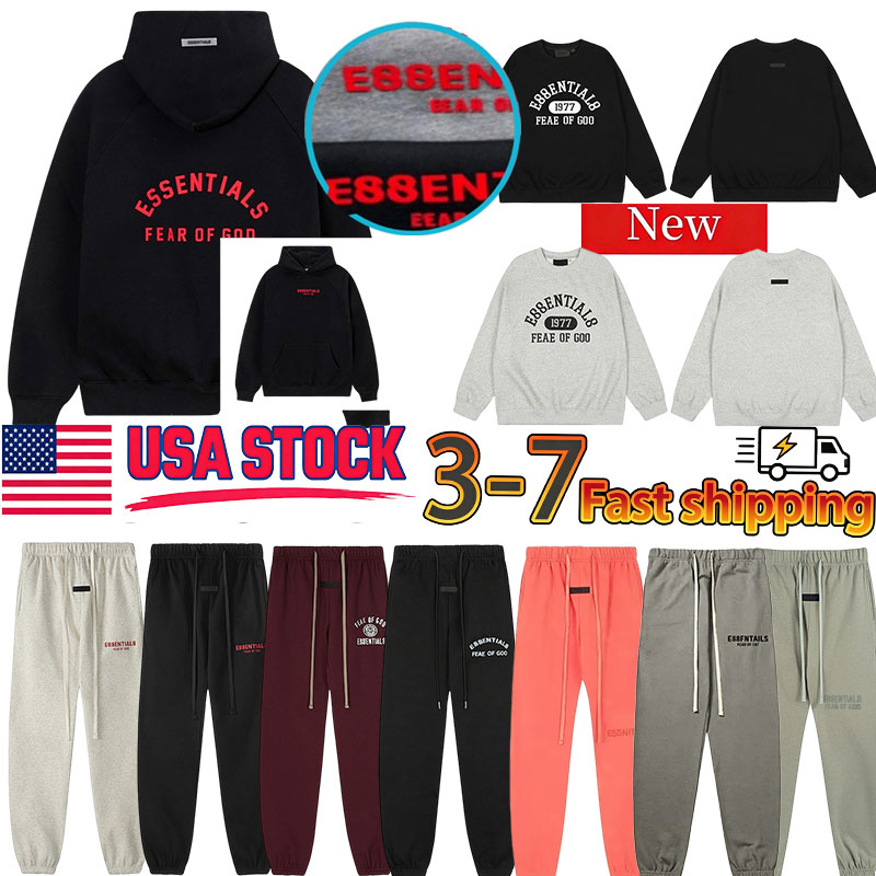 1977 essential hoodie brown Winter and Spring New Arrivals Printed round-neck shirt Thick fleece zipper jacket plus wide leg sweatpants set Breathab
