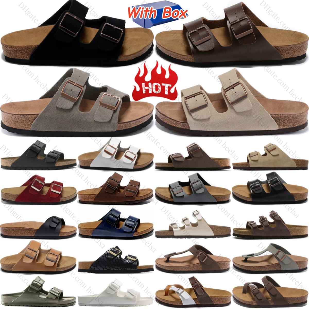 Designer Clogs Slippers Arizonas Women Mens Leather Slides Soft Footbed Suede Taupe Smooth Sandals Mocha Buckle Black White Mules Dark Brown EVA Nav