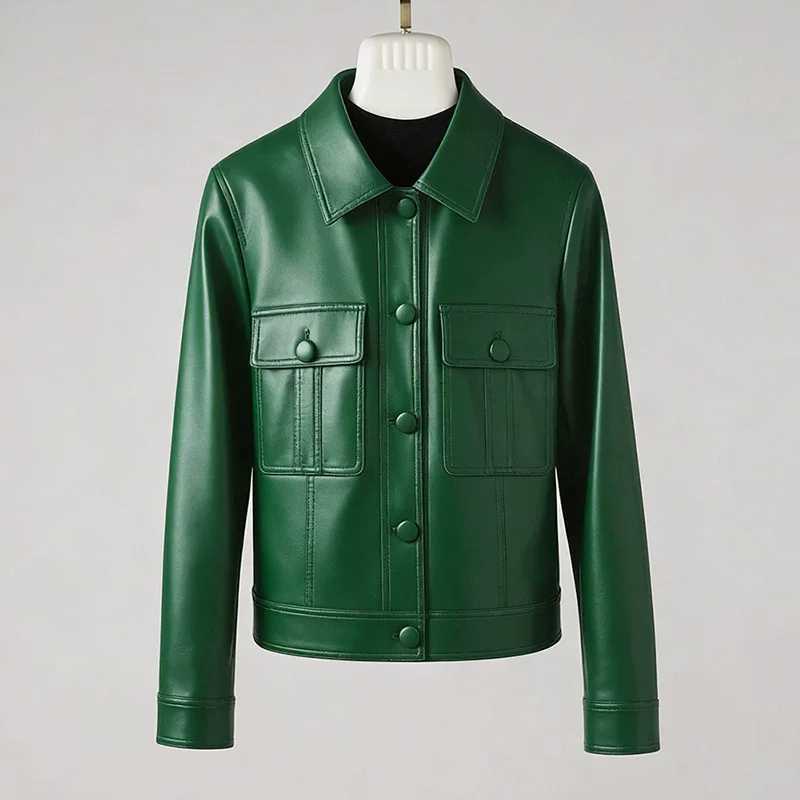 Women Spring New Autumn Split Leather Jacket Fashion Turn-down Collar Single Breasted Casual Jacket Simplicity Daily Coat C260921