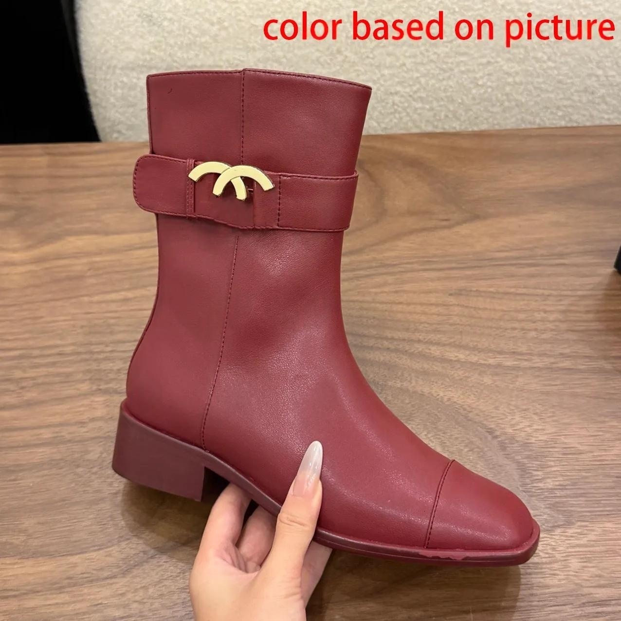 Shoe Luxury Designer Boot Woman Leather Red Black Beige White Knee Tall High Heel Low Block Belt Buckle Classic Winter Casual Dress Fashion Quality