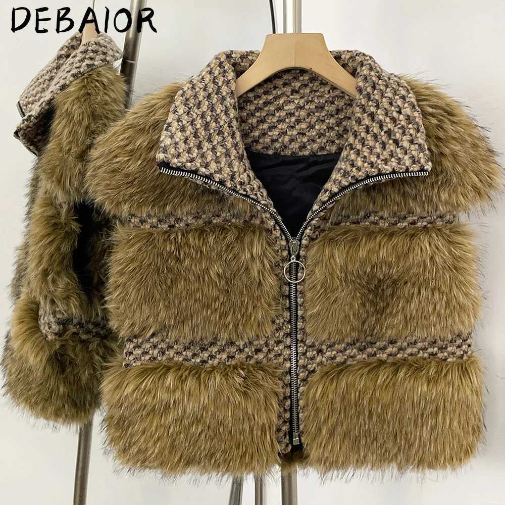 Casual OFTBUY New Winter Warm Outerwear Women Patchwork Faux Fur Vest Stand Collar Knitted Sleeveless Furry Gilet Jacket Female C260921