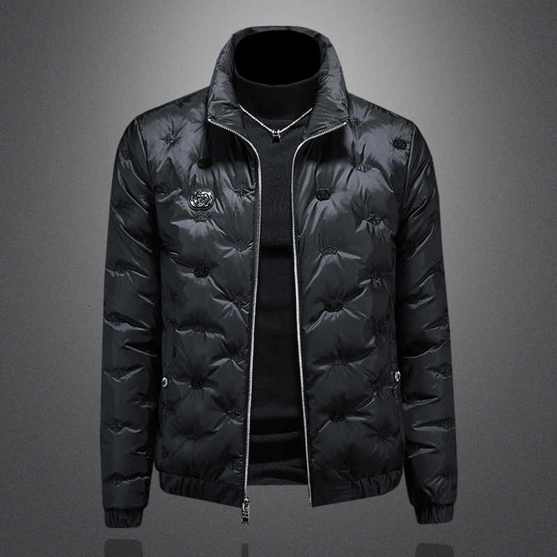 White Parkas Minglu Men's Down Duck Down Autumn Winter Men's Jackets Luxury Solid Color Stand Collar Casual Embroidery Male Coats Plus Siz