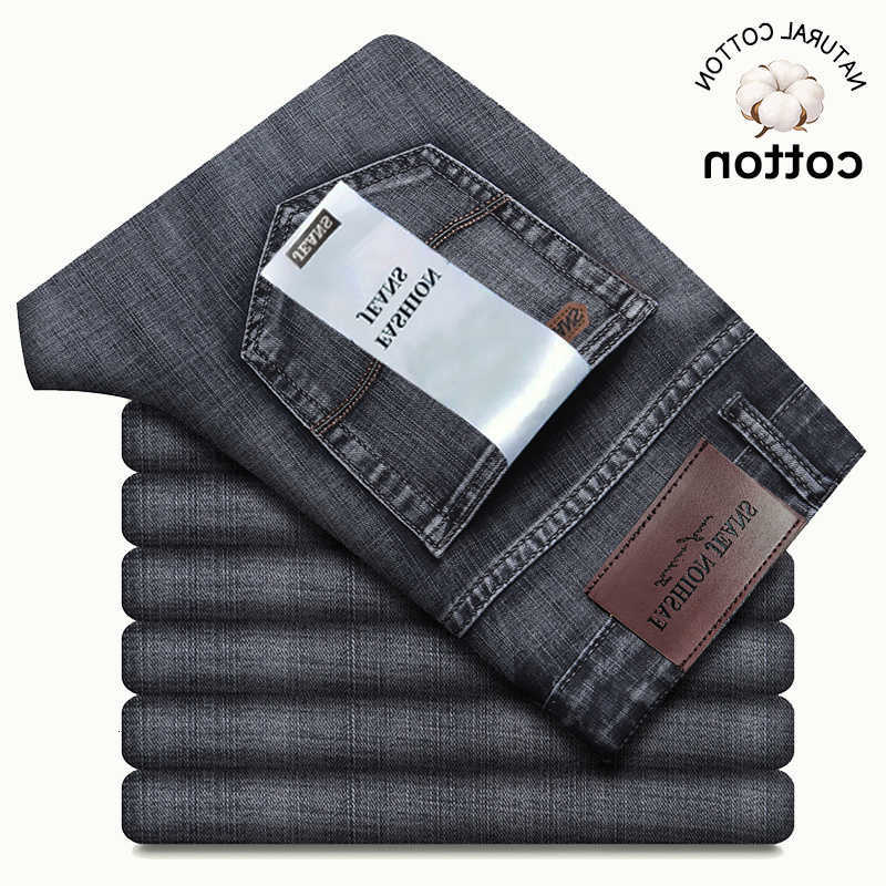 Autumn Men's Jeans Winter Men's Jeans Classic Retro Grey Denim Pants Man Work Slim Straight Stretch Cotton Trousers Streetwear Plus Size 4