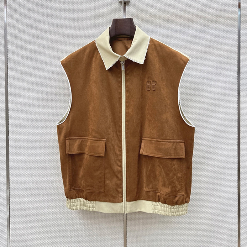 Preppy Style Women Zipper Up Vest Jacket Vintage Lapel Collar Sleeveless Hem Elastic Waistcoat Autumn Casual Weekend Stroll Streetwear