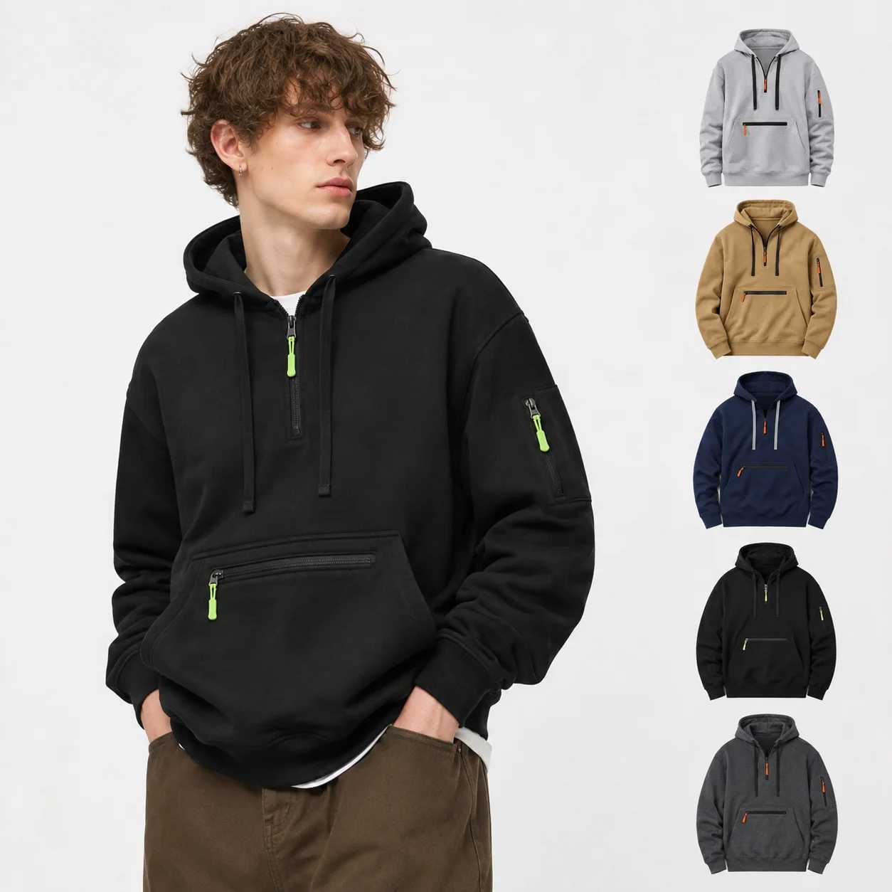 2026 Men's Light Flce Half Zip Pullover Warm Autumn Winter Solid Color Sweatshirt Casual Strtwear Long Slve Everyday Wear S260922YMDM