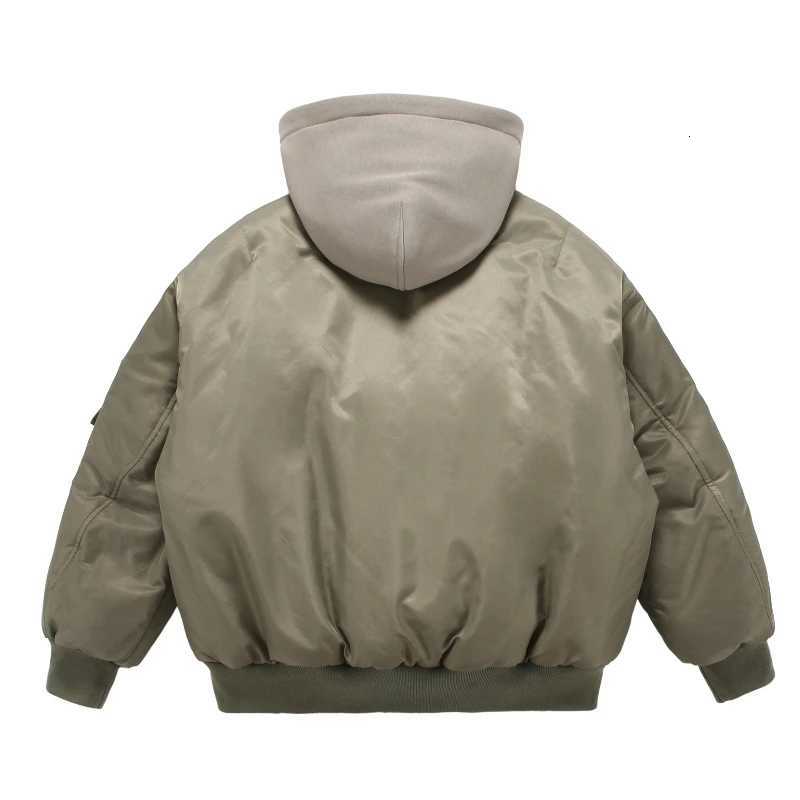 Two Men's Down Parkas Fake Pilot Cotton Jackets Mens Winter New High Street Trend Thickening Hooded Bomber Coats Multiple Pockets Short Parkas