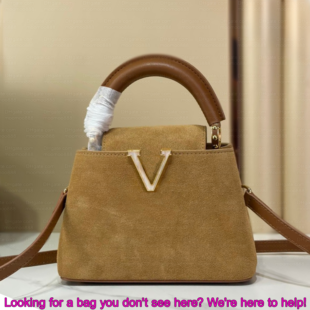 12A All-New Mirror Quality Designer Capucines Mini Bags 21cm Tote Bag for Women Suede Leather Shoulder Bags Strap khaki Crossbody Purse with Box M29