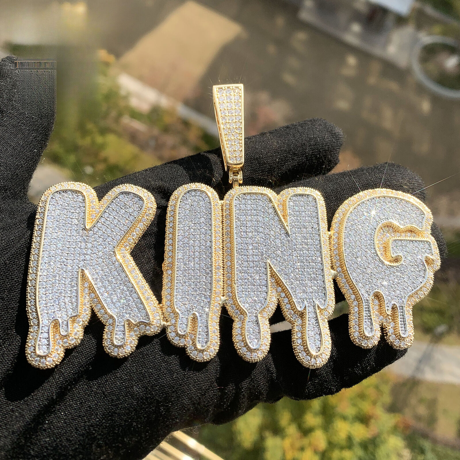 Custom made large water drop pendant 18K gold plated moissanite DIY English letter splicing men's hip hop necklace