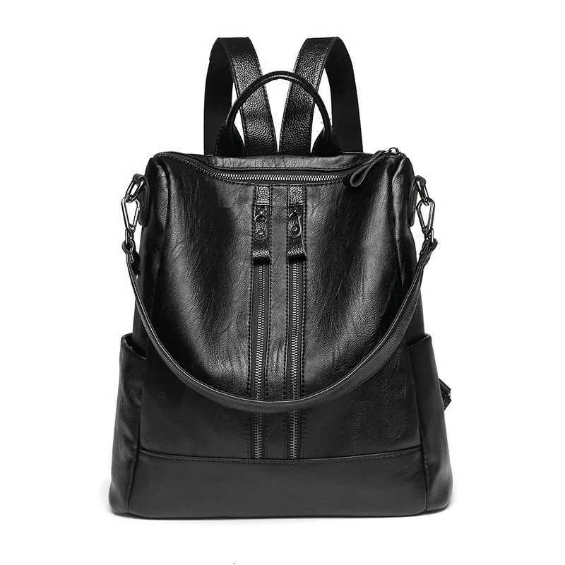 Leather Backpack Style Women Soft Backpack School Black Casual Multifunctional College Bag Large Capacity Shoulder Bags Travel Tote Backpack H260922