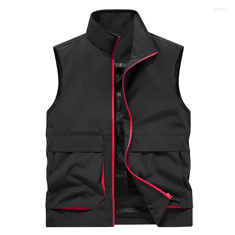 Summer Men Minimalist Mesh Thin Vests Coats Outdoor Hidden Pockets Sleeveless Jackets Breathable Quick-drying Waistcoats