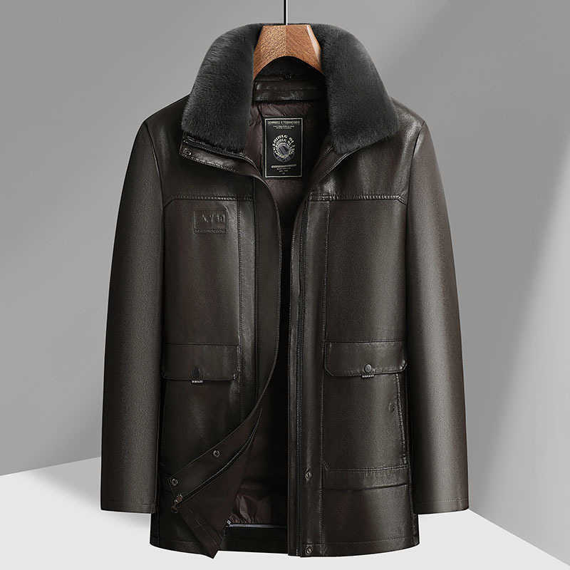 Winter Parkas Men's Men's Down Warm Faux Leather Duck Down Jackets Casual Fur Collar Top Puffer Coats Outwear Windproof Thicken Padded Top