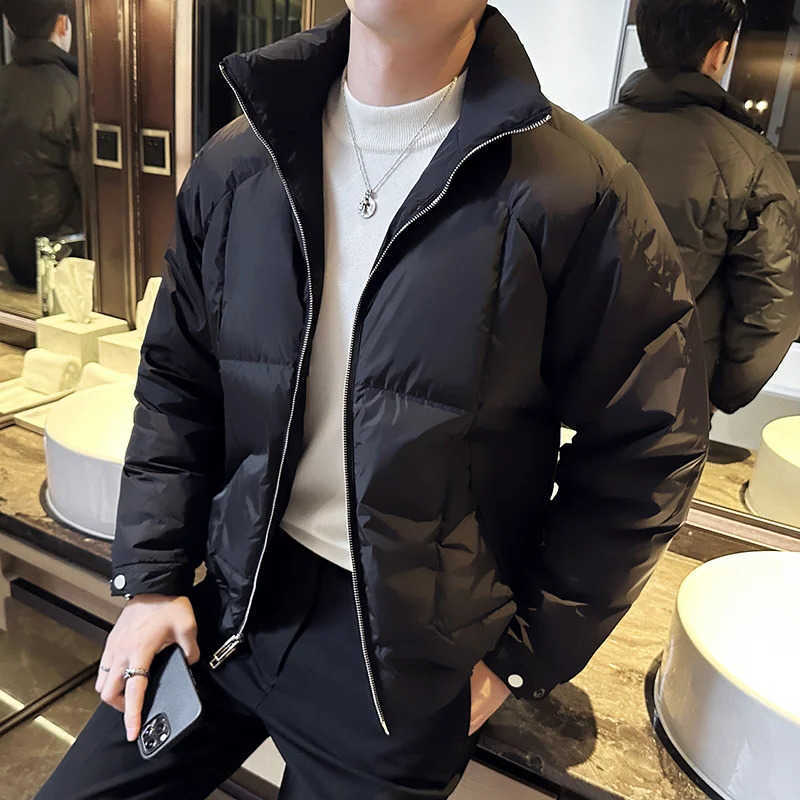 Down Parkas Winter White Men's Duck Down Padded Coats Fashion Men's Short Style Stand Collar Casual Thick Outdoor Warm Jacket Streetwear C