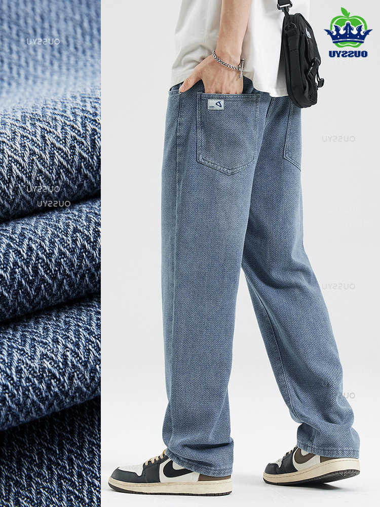 Jeans High Men's Quality New Design Starry Sky Texture Fabric Men's Jeans Loose Straight Denim Pants High Street Streetwear Trousers Male