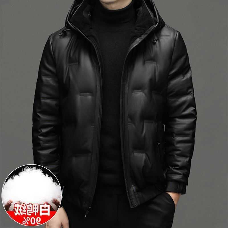 Men's Parkas Men's Short Down PU Leather Duck Down Jacket Winter Thickened Hooded Casual Warm Down Coat Puffer Jacket Men chaqueta plumas