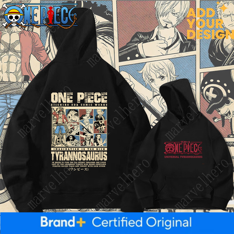 One Piece Japanese retro hooded sweatshirt for men women autumn winter youth trendy brand One Piece fleece-lined thick loose drop-shoulder jacket