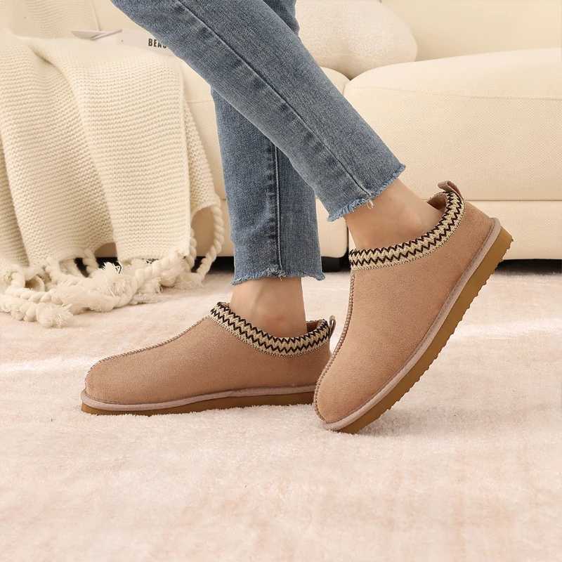 Litfun Fur Lined Cotton Shoes for Women Durable Shoes Fuzzy Warm Cozy Winter Shoes Anti-slip Genuine Suede Womens's Slippers T260922