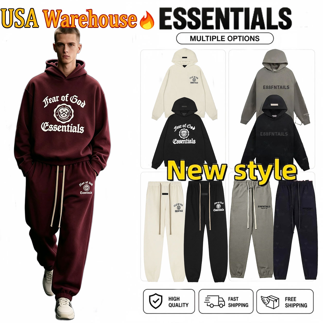 essential jacket tracksuit men essential pants Mens hoodies set white essential hoodie Winter Spring New Arrivals Printed round neck shirt Thick fle