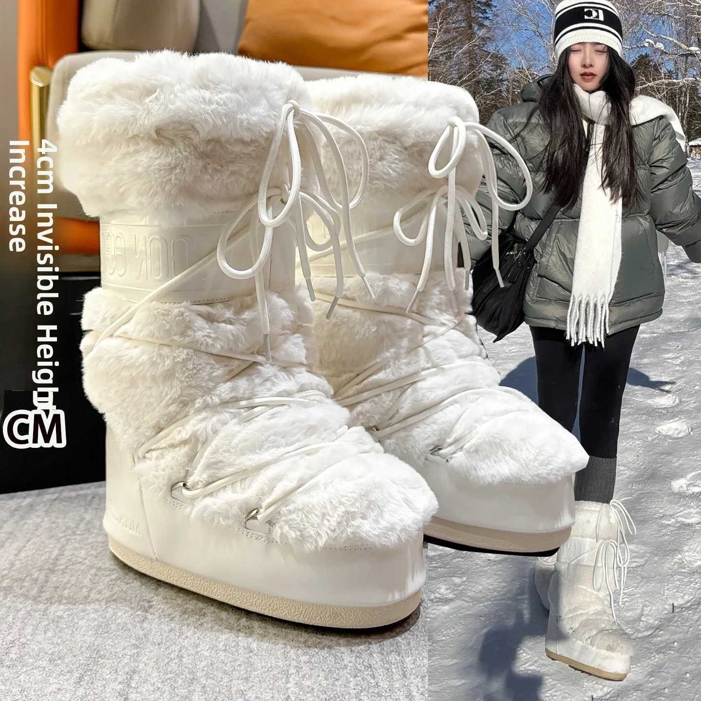 Botas de nieve altas gruesas con forro polar cálido Botas de viaje para mujer para invierno Estilo de función al aire libre T260922