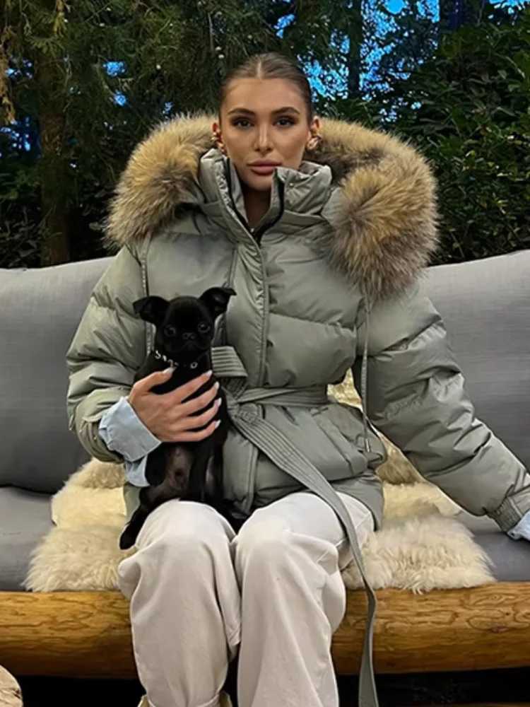 Women's Jackets Hooded Faux Fur Trim Padded Coat Women Stand Collar Belt Waist Zipper Stylish Versatile Jacket 2026 Winter Warm Parka Outerwear