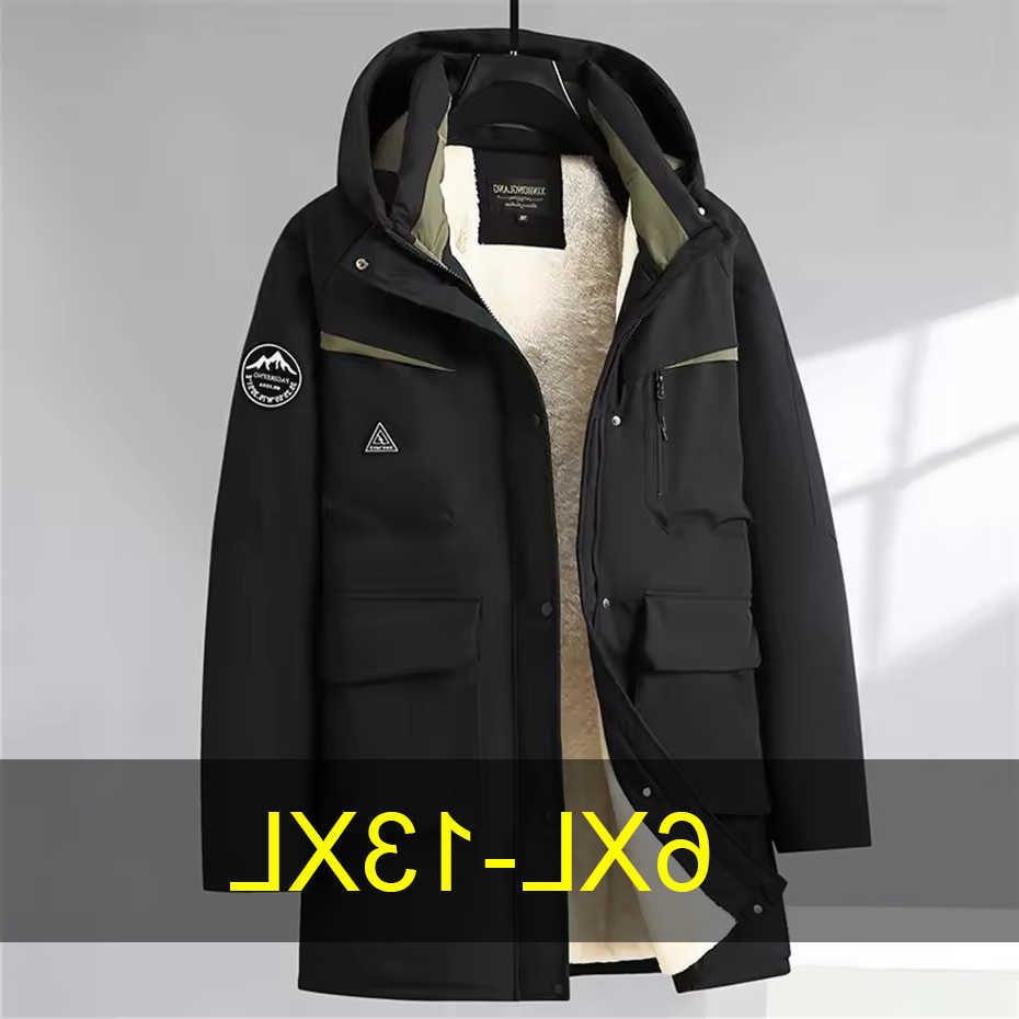 Down Parkas Winter Cargo Men's Parkas Men Thick Fleece Jacket Coats Plus Size 13XL Camp Parkas Waterproof Casual Winter Long Jacket Male Big Si