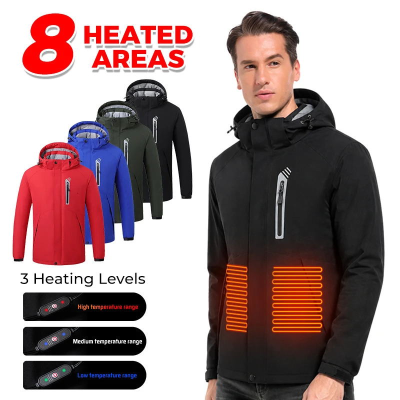 Giacca riscaldata a 8 zone Termostato intelligente Cappotto riscaldante USB impermeabile antivento Uomo Donna Riscaldamento rapido per Sci Escursion