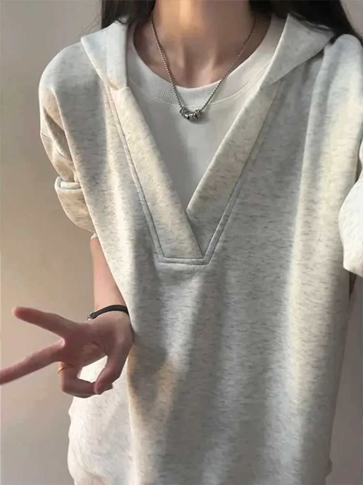 White Men's Cleanfit Hoodies Sweatshirts Flower ey Patchwork Long Sve Hoodie Men Women Sle Autumn Trendy Brand High End Feeling Fake Two-Piece