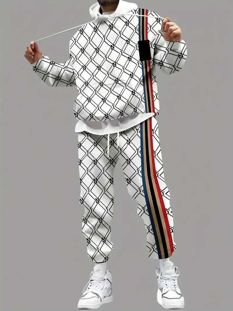 Tracksuits The new Men's men's set for Spring and Autumn 2025 features a casual fashionable soft and comfortable 3D checkered pattern prin