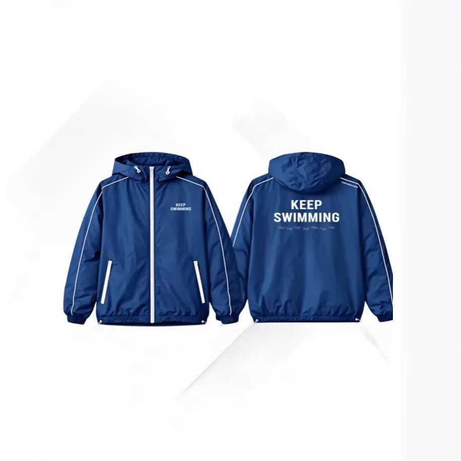 Women's Jackets Zipper Hoodie Keep Jacket Swimming Print Zipper Blue Hooded Windbreaker Women Women Outdoor Casual Coat Hoodie Sweater Sweatshi