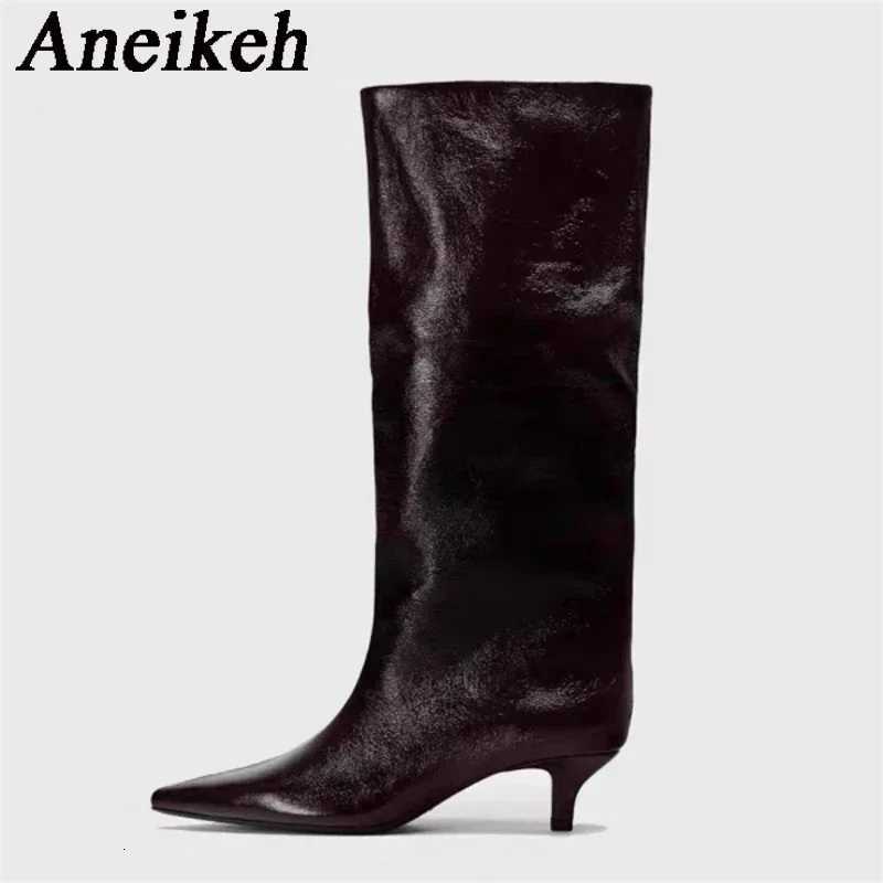 Designer Aneikeh Winter New Boots Pointed Toe Fashion Knee-High Boots Women Elegant Thin Low Heel Casual Ladies Pumps Shoes Long Botas Mujer J260922