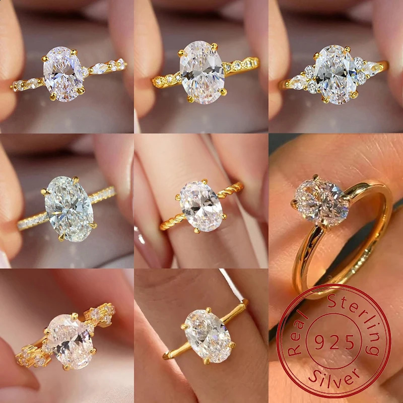925 Sterling Silver Zircon Goln Oval Round Fashionable Ring For Women Engagement Wedding y High Quality Fine Jewelry 260921