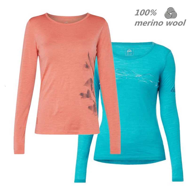 Thermal Underwear Women's Womens Performance T Shirt 100% Merino Wool 150G Lightweight Base Layer Thermal Underwear Outdoor Sports Long Sleeve