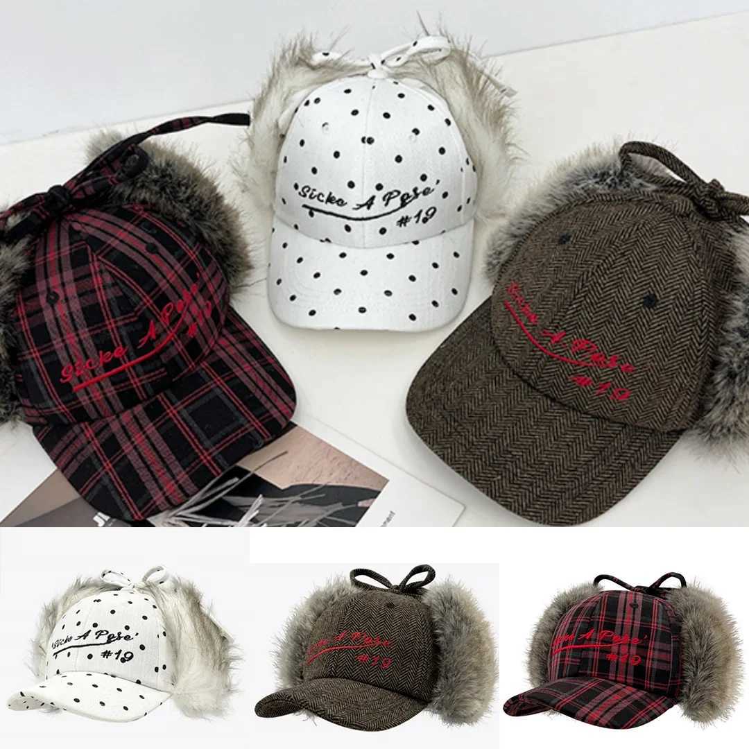 Caps Fashion Fluffy Faux For Baseball Women Men Winter Retro Letter Embroidery Earflap Hats Adjustable Cap Snapback Hat M260921