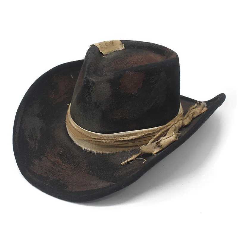 Hats Wide Brim Hats Bucket Vintage Distressed British Fedora Wide Brim Leather Trim Retro Hat Casual EU US Style N260921